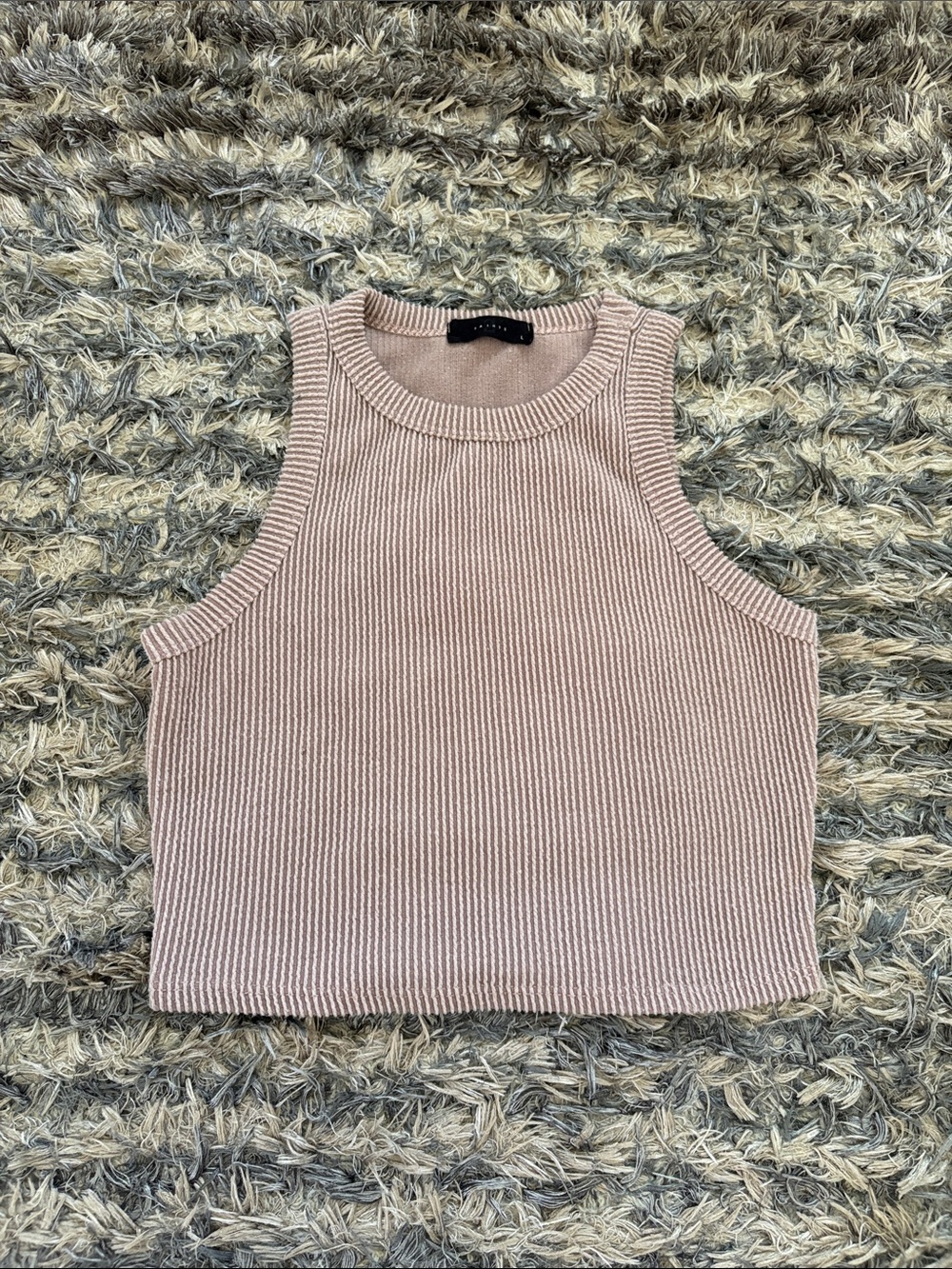 21 Saints Sleeveless Ribbed Cropped Tank Top in Blush Size L